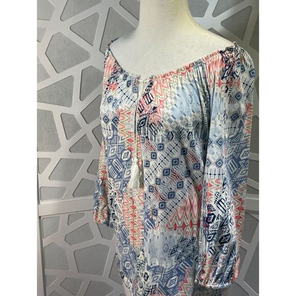 Chaps Med Boho Blouse with Tassels - Picture 13 of 14